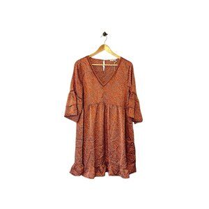Jodifl Boutique Babydoll Dress Knee Length Burnt Orange Bell Sleeves SMALL 4 6